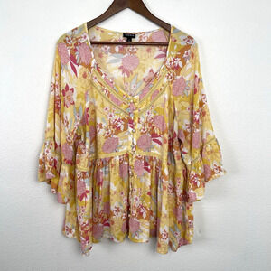 Torrid Peasant Blouse Top Womens Plus Size 2X Yellow Floral Boho Crochet Lace